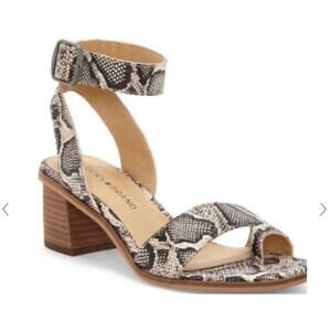 Lucky Brand Loklin Cream Snakeskin Block Heel Ankle Strap Sandal Toe Loop Size 6